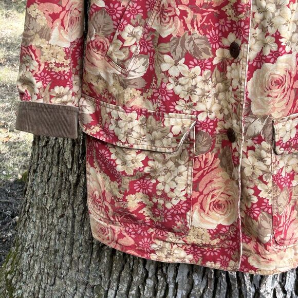 Vintage L.L. Bean Floral Chore Barn Coat Size 2x Corduroy Trim Button Up - Picture 3 of 8